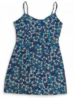 Vintage 90s/Y2K My Michelle Blue Tropical Floral Print Mini Sundress Size 7/8